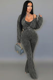 Mineral Wash Cropped Jacket and Jumpsuit Set by 17Fashion